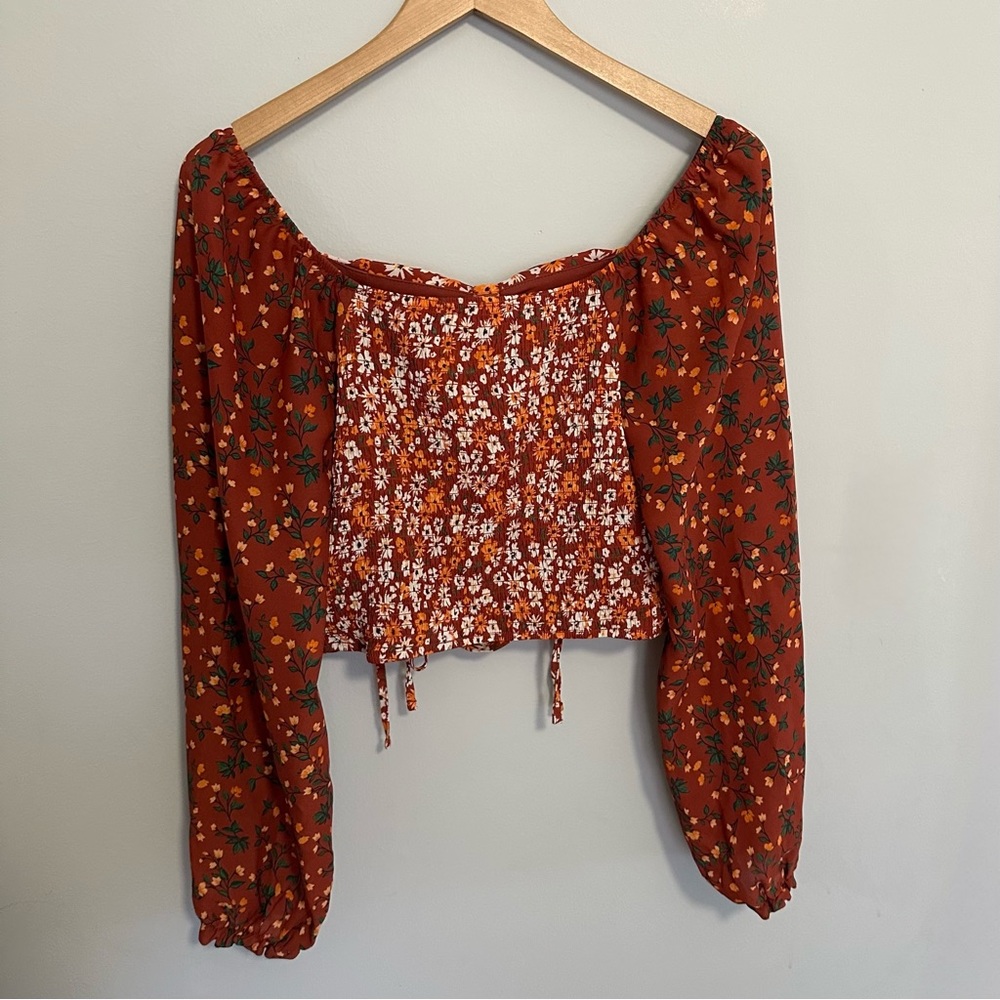 Madden NYC Floral Shirred Print Peasant Top Size Large Bohemian Cottagecore - Picture 5 of 10